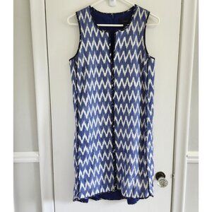 J. Crew Women's Size 4 Linen Dress Blue White Chevron Print Sleeveless Lined